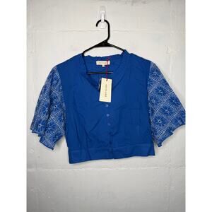 NEW Solitaire Blue Eyelet Crop Top Women Size Large